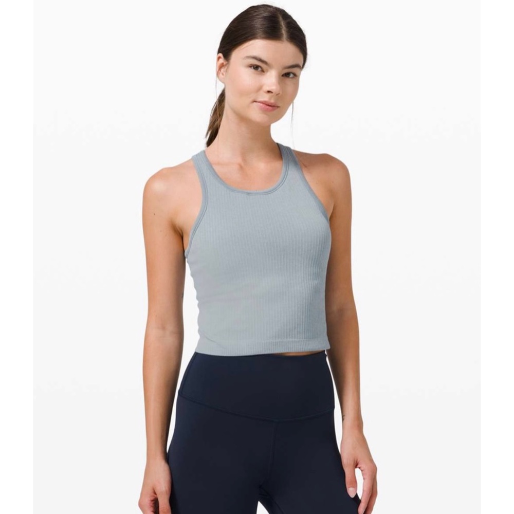 Lululemon Ebb to Street Crop Tank (6) Blue Cast